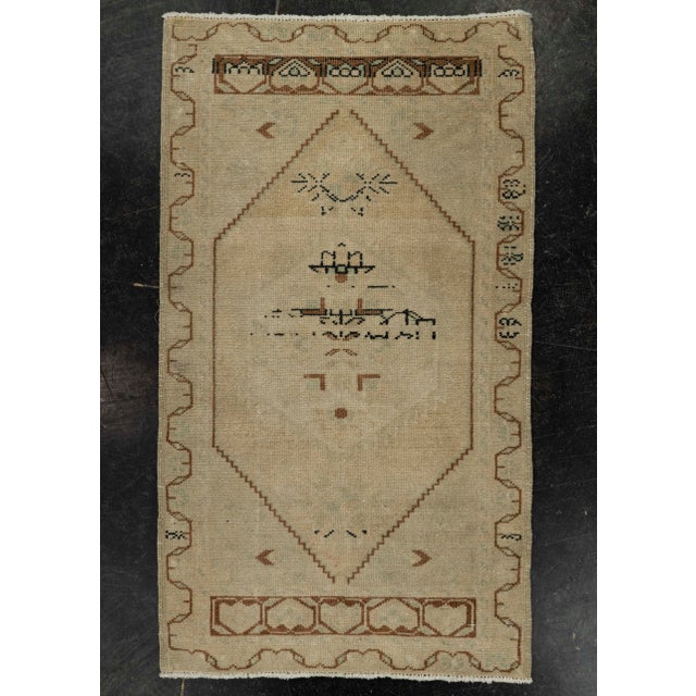 Brown Turkish Mini Rug Oriental Hand Knotted Vintage Rug 1'10" x 3'3" #21054 For Sale - Image 8 of 8