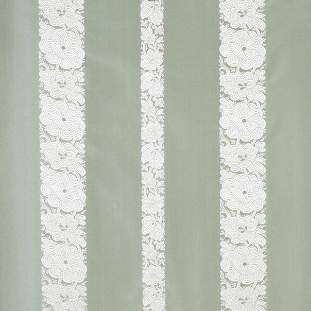 Sample - Schumacher Mandarin Silk Stripe Fabric in Ocean Mist For Sale