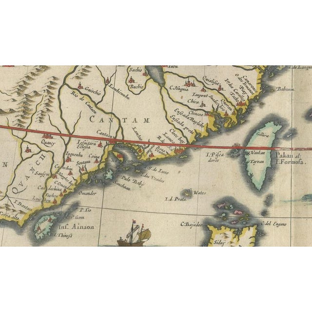 Antique Map of China, Japan & Korea with Cartouches and Ships from Blaeu, 1642 For Sale - Image 11 of 12