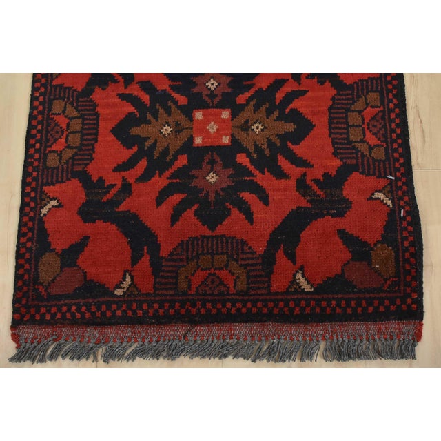Turkmen Runner 1’10” X 4’9” Red Wool Tribal Hand-Knotted Oriental Rug For Sale In Philadelphia - Image 6 of 9