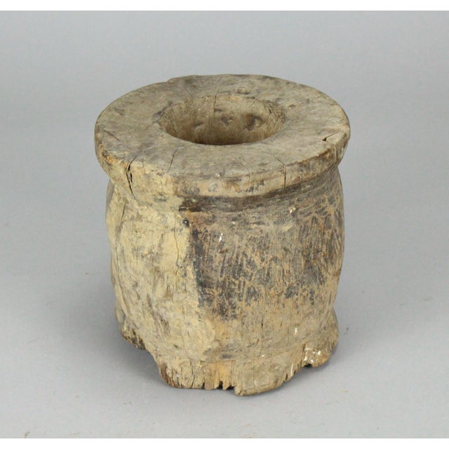 Antique Primitive Carved Wood Mortar With Handle For Sale In Houston - Image 6 of 9
