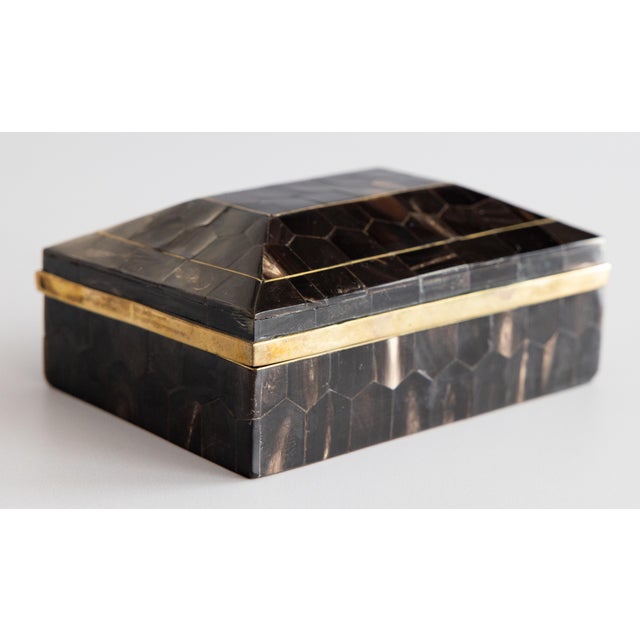 Art Deco English Horn and Gilt Brass Box For Sale - Image 12 of 12
