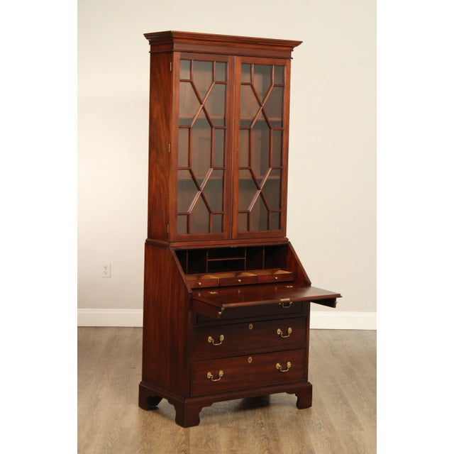Henkel Harris Henkel Harris Mahogany Chippendale Style Secretary Desk Bookcase For Sale - Image 4 of 12