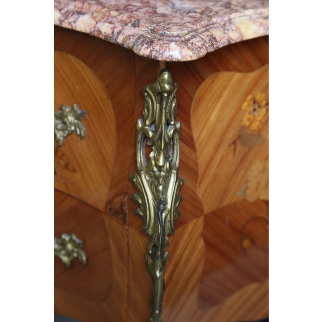 Antique French Louis XV Marble Top Bombe Chest For Sale - Image 4 of 8
