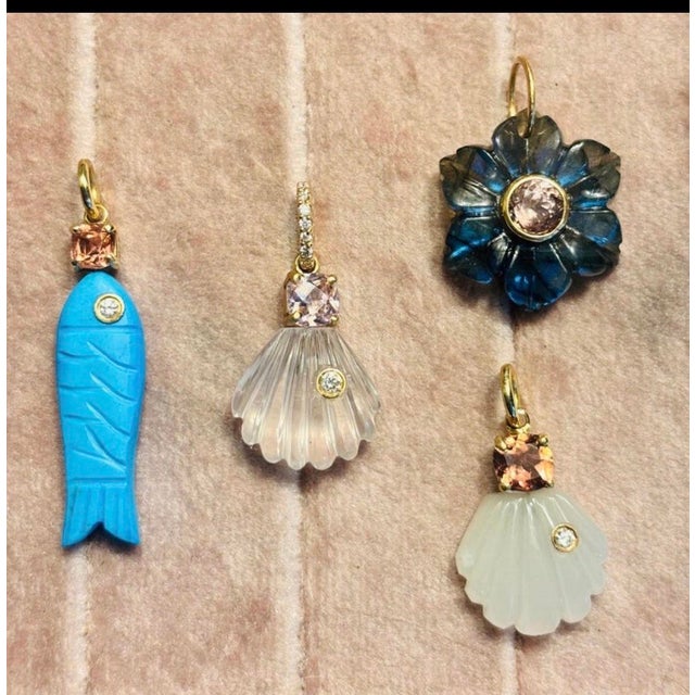 Perfect Lapis Poisson Pendant With Diamond and Pink Tourmaline For Sale - Image 4 of 7