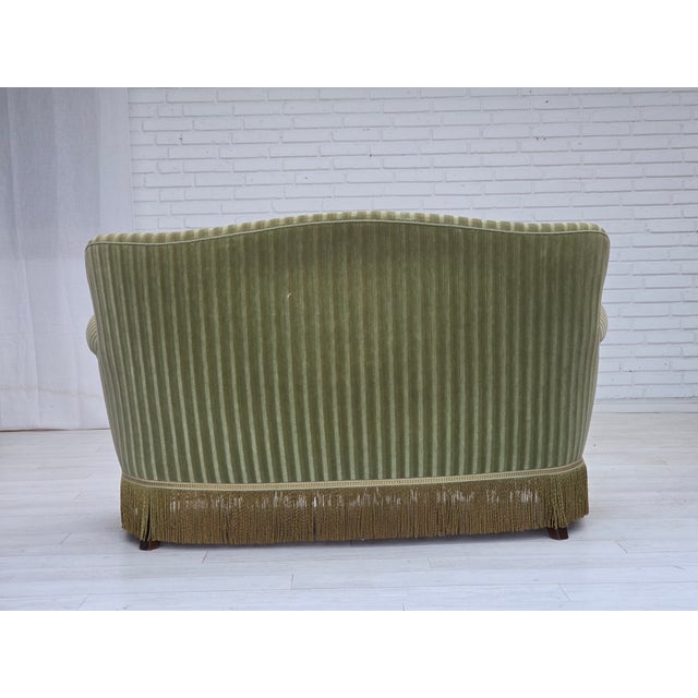 Green Danish 2-Seater Sofa in Velour and Beech, 1960s For Sale - Image 8 of 18