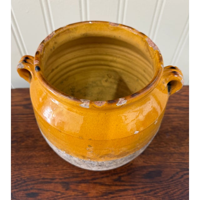 Late 19th Century Antique French Country Confit Pot Pottery Jug Glazed Ochre Yellow Large #2 For Sale - Image 5 of 17