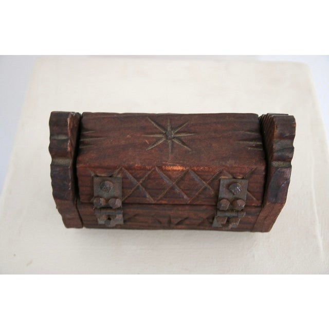 Wood Vintage Hinged Carved Wood Box For Sale - Image 7 of 7