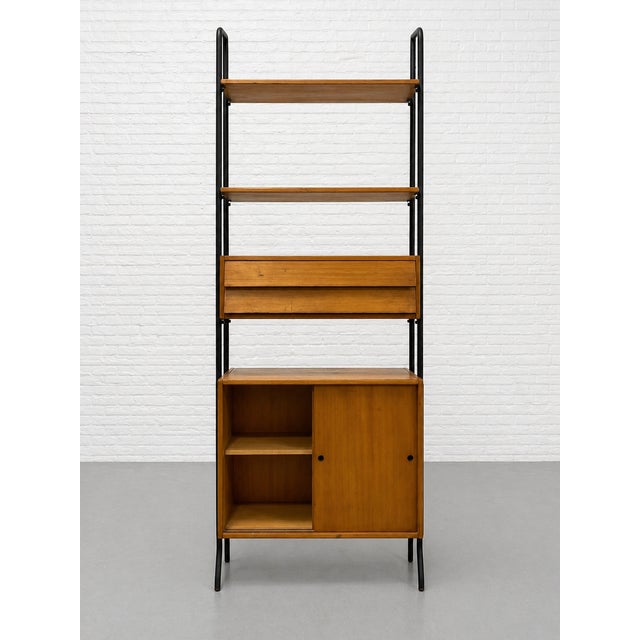 Brown Mid Century Modern Italian Teak Freestanding Wall Unit Bookcase – Vintage Wall Shelving, C. 1950’s For Sale - Image 8 of 14