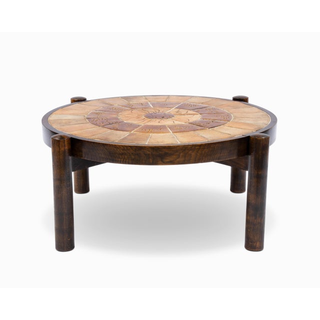 Roger Capron Vintage Mid Century French Ceramic "Zodiac" Tile Coffee Table by Roger Capron For Sale - Image 4 of 8