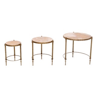 Hollywood Recency Nesting Tables in Brass, 1970, Set of 3 For Sale