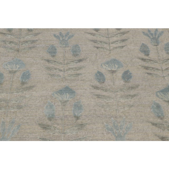 2010s Rug & Kilim’s Block Print Rug With Beige-Gray and Steel Blue Florals For Sale - Image 5 of 9