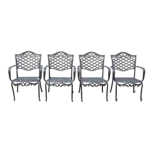 Tuscan Mediterranean Black Aluminum Metal Garden Patio Dining Chair - Set of 4