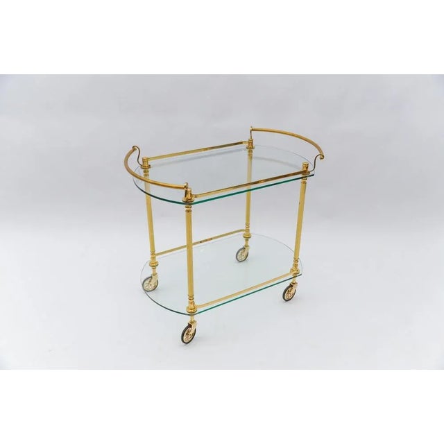 Mid-Century Modern Italian Brass and Glass Serving Bar Cart, 1960s For Sale - Image 3 of 13
