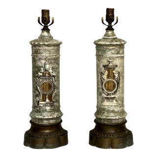 Early 1900s French Neoclassical Reverse Painted Églomisé Lamps, Pair For Sale