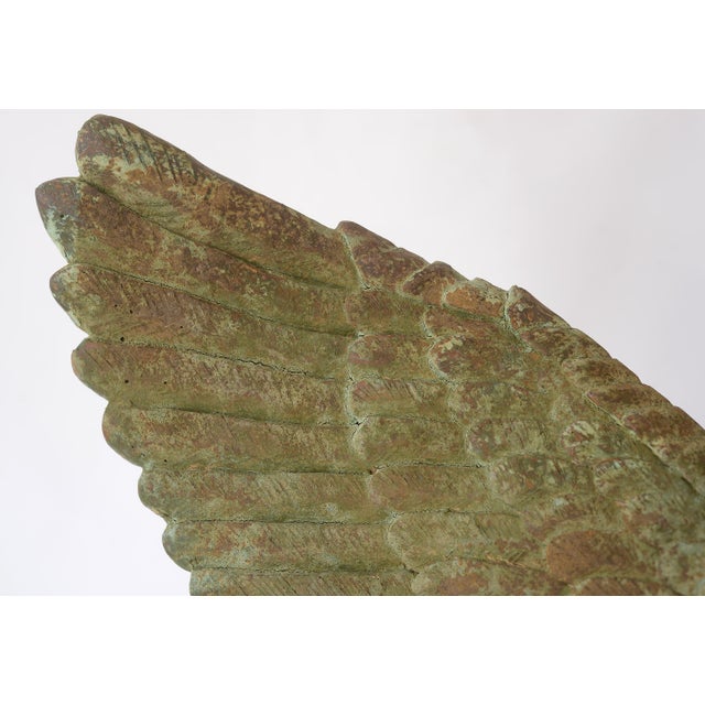 Green Large Rustic Verdigris Wing Sculptures on Stands - A Pair For Sale - Image 8 of 18