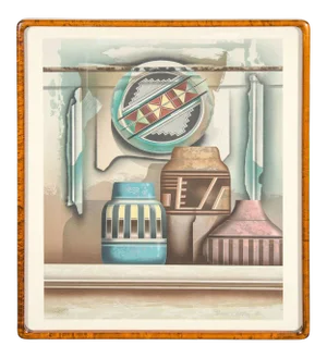 Original Lithograph by James Carter with Southwest Pottery Theme