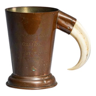 Neat Antique English Copper Boar Handle Hunting Trophy Cup For Sale