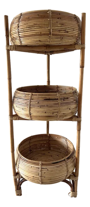 Oversized Bamboo Rattan Three Tier Bowl Display