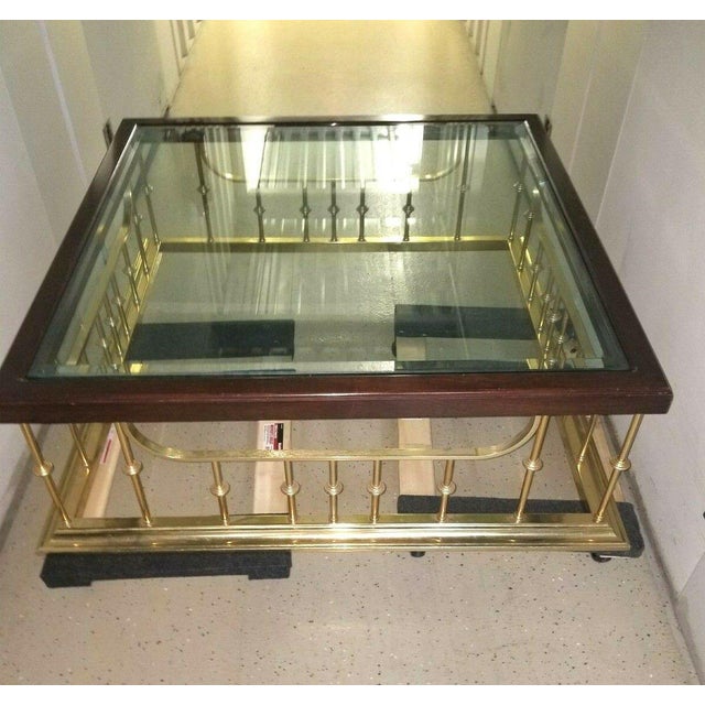 Erwin Lambeth Golden Spindles Square Brass Oak Glass Coffee Table Chairish