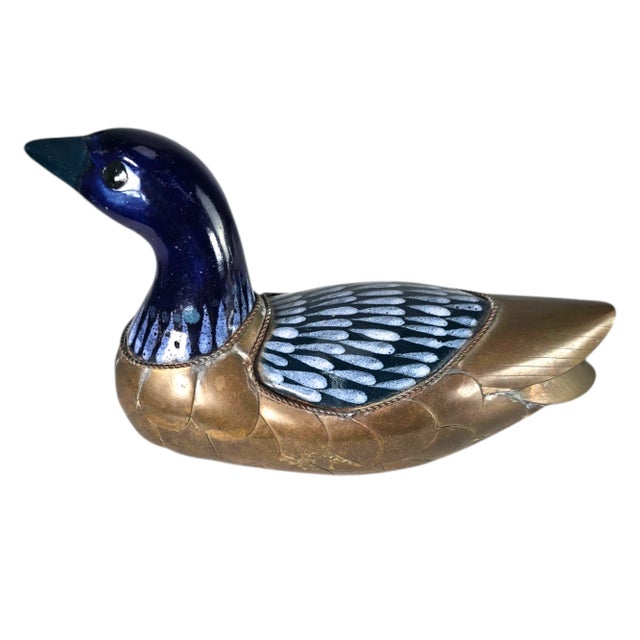 Metal Tonala Brass Duck Figurines Talavera Mexican Folk Art Set of 3 For Sale - Image 7 of 11