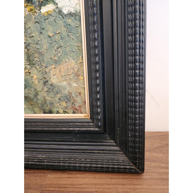 Black Vintage Floral Oil Painting in Black Wooden Frame – Textured Daisy Artwork, Still Life Wall Art, 20.5x24”, Cottagecore Home Decor For Sale - Image 8 of 11