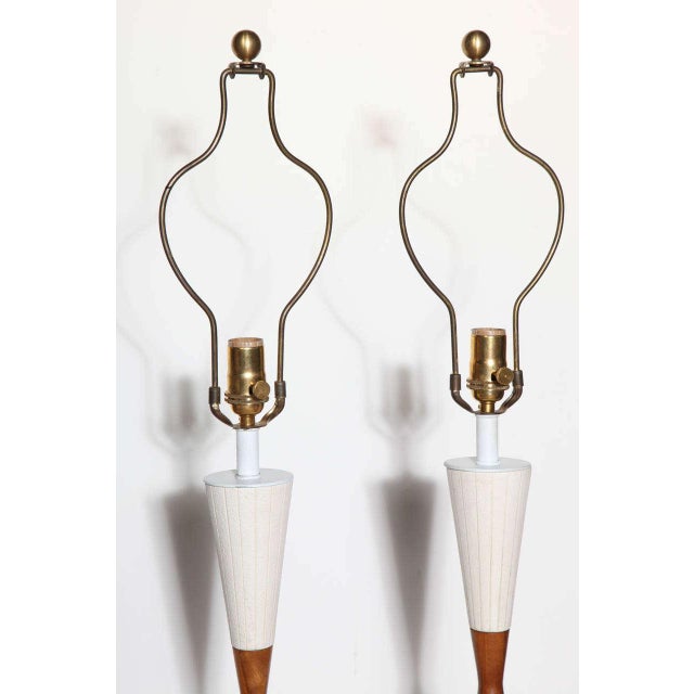 Substantial White Incised Ceramic "Hourglass" Table Lamps, Circa 1950s - A Pair For Sale - Image 10 of 12