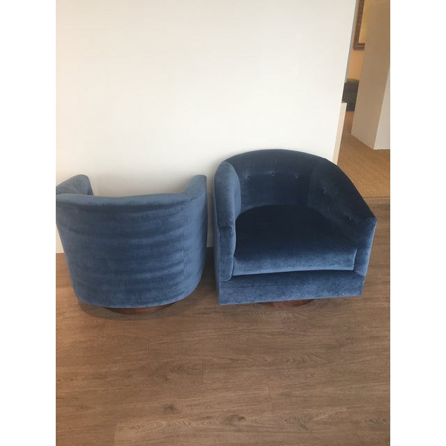 Navy Tufted Velvet Swivel Barrel Chairs a Pair Chairish