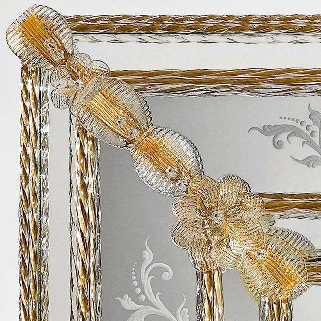 Italian Hand-Engraved Venetian Mirror With Amber Murano Glass For Sale - Image 3 of 5