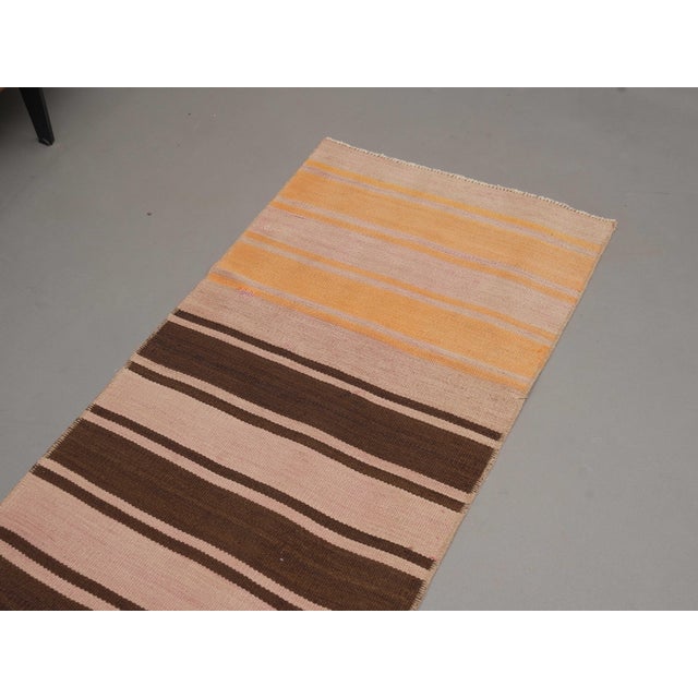 Islamic 1970s Vintage Handmade Wool Cotton Brown Runner Rug For Sale - Image 3 of 11