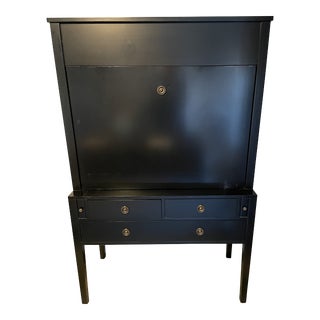 Upright Ebony Black Mahogany Lacourte Style Desk With Red Interior From Williams Sonoma For Sale