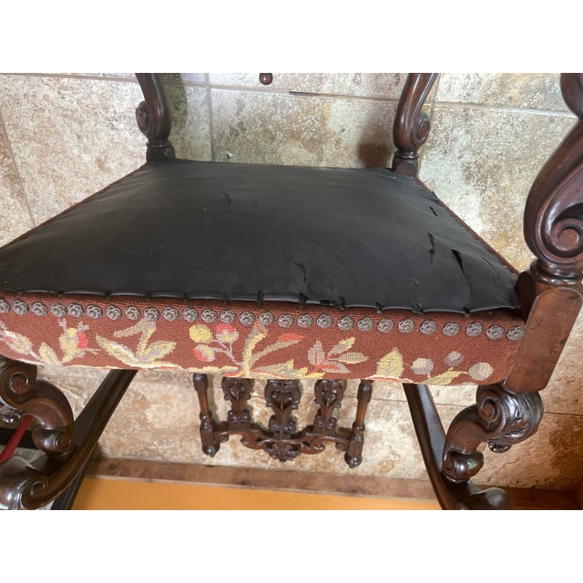Antique Gothic Jacobean Style Carved Ornate Walnut Throne Accent Chair For Sale - Image 9 of 11