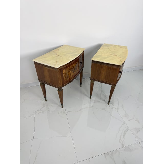 Mid-Century Nightstands with Marble Tops and Brass Details, 1950s, Set of 2 For Sale - Image 14 of 18