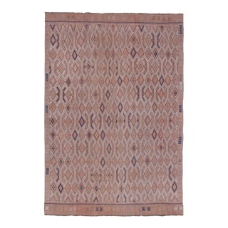 Handwoven Turkish Geometric Pattern Needlepoint Kilim Rug 5'9'' X 8'4'' For Sale