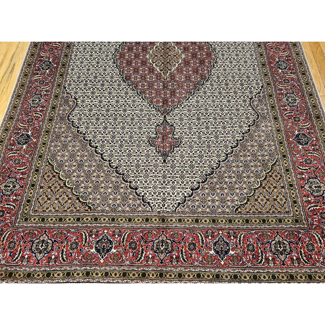 Antique Persian Tabriz Mahi Rug, Hand-Knotted Wool & Silk, Herati Geometric Pattern, Ivory & Red, 7x10 For Sale - Image 12 of 17