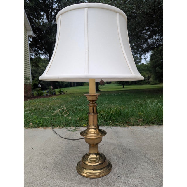 American Mid 20th Century Solid Brass Stiffel Office Desk Lamps- A Pair For Sale - Image 3 of 16