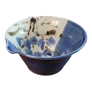 Studio Art Pottery Blue Taupe Bowl - Floral Glaze Signed "Capen"