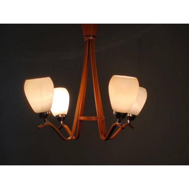 Mid-Century Czech Wood and Glass Chandeliers by Dřevo Humpolec, 1970s, Set of 2 For Sale - Image 13 of 15