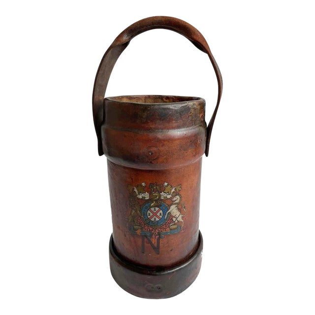 Antique Fire Bucket - Leather With Coat of Arms - Made in England For Sale