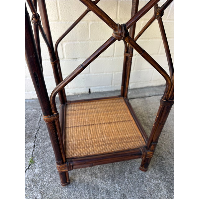 Wood Palecek Vintage Boho Chic Bamboo and Rattan Round Accent Table in Excellent Condition For Sale - Image 7 of 8