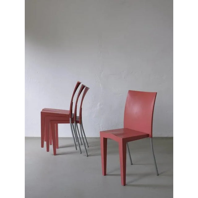 Coral Pink Miss Global Chairs by Philippe Starck, 1990s, Set of 4 For Sale - Image 9 of 11