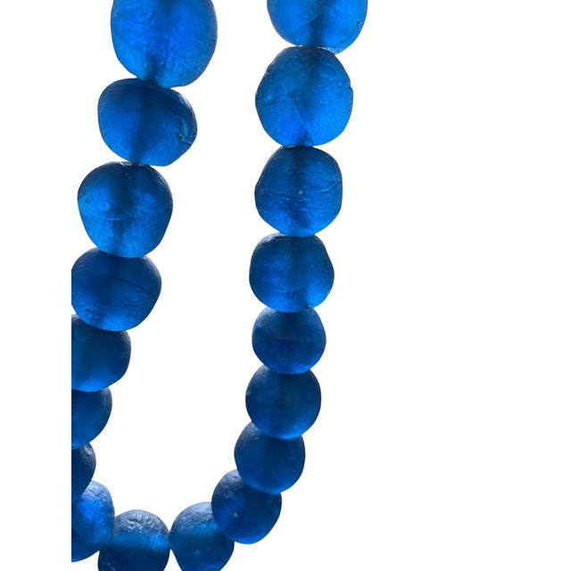 Vintage African Jumbo Glass Dark Blue Trading Beads Necklace One String For Sale - Image 10 of 11