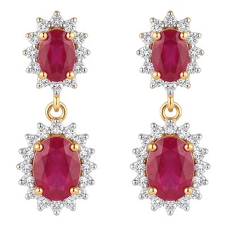 Natural Ruby 2.82cts & Diamond 0.51cts Earring in 14k Gold For Sale