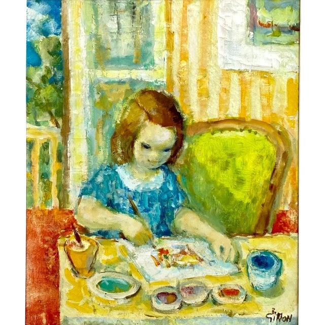 Boris Simon, French (1913 - 1972). A fine painting, oil on canvas, by Boris Simon entitled "Petite Fille Dessiniart". The...