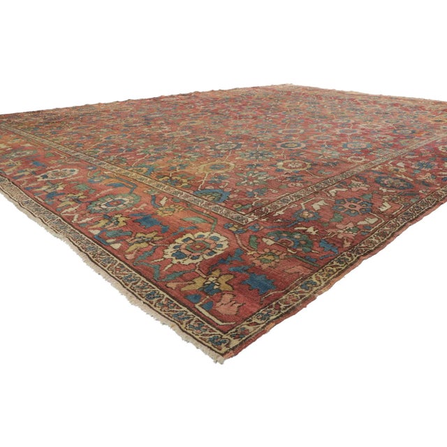 78290 Antique Persian Bakshiash Rug with Modern Rustic Style 10'09 x 14'08.