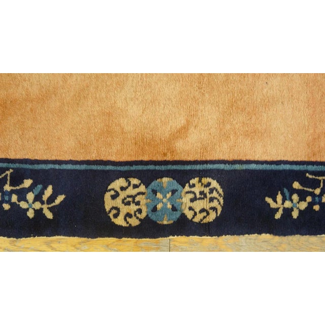 1920s Apricot Open Field Geometric Antique Chinese Peking Carpet 2'4" X 8'9" Knotted Wool Rug For Sale In New York - Image 6 of 12