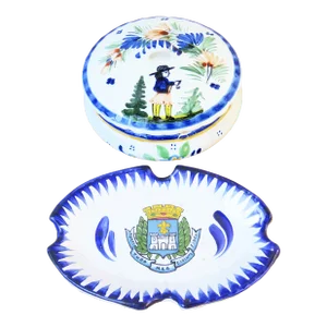 Vintage French Blue & White Quimper & d'Angouleme Pottery, Set of 2