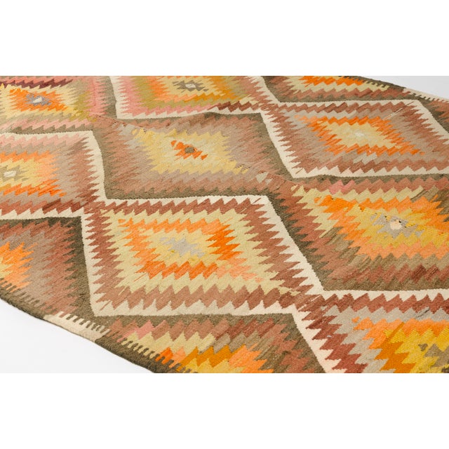 1960s Mid 20th Century Terracotta and Ochre Diamond Design Kilim For Sale - Image 5 of 10