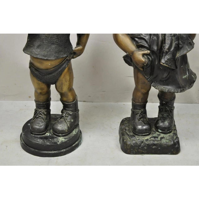 Bronze Late 20th Century Victorian Style Cast Bronze 29" Little Boy and Girl Statue Figure - A Pair For Sale - Image 8 of 12