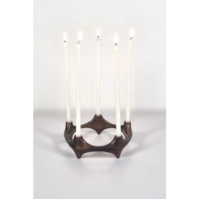 An Attractive Bronze Brutalist Candle Holder with 5 Holders. The Candle Holder is in good vintage condition. Measurements...